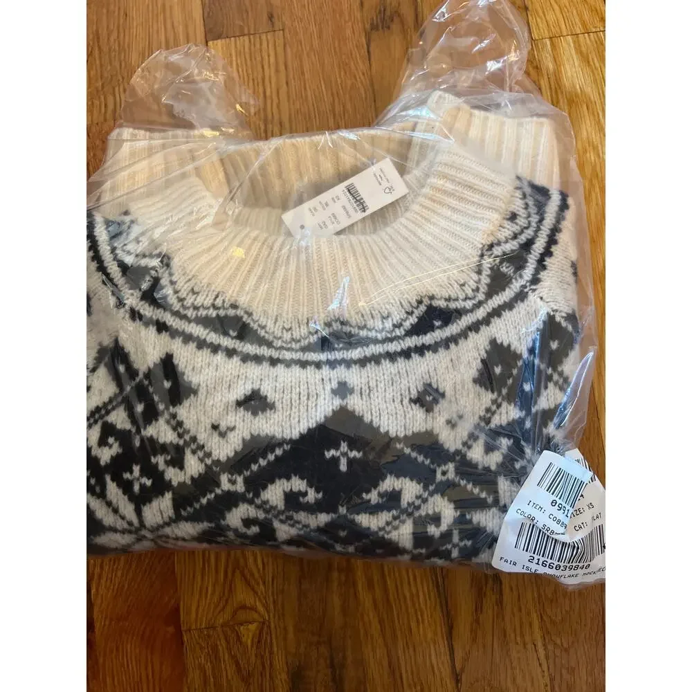 J. Crew Fair Isle snowflake mockneck sweater in vintage wool Ivory Black NWT XS